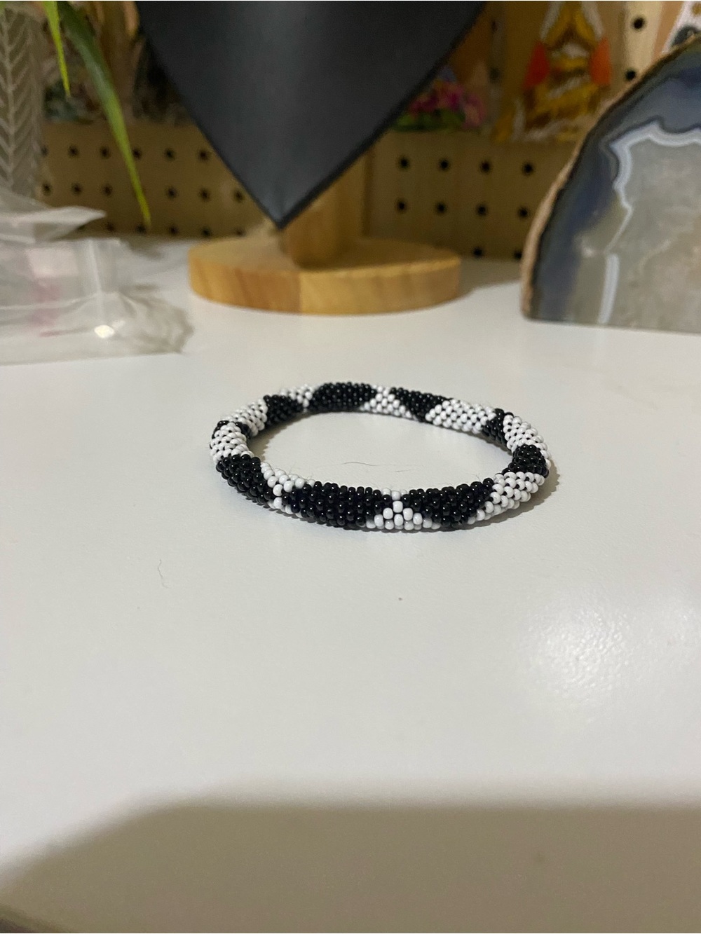 Black & White Beaded Stretch Bracelet - Women Jewelry